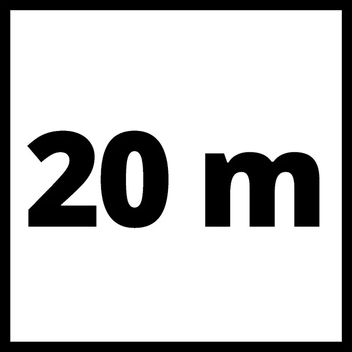 Einhell Magnetband für Mähroboter - Einhell FREELEXO CAM 500 ab Version 2 & FREELEXO CAM 350 - Verkehrsschild, das eine Entfernung von 20 Metern angibt, dargestellt in fetter schwarzer Schrift auf weißem Grund.