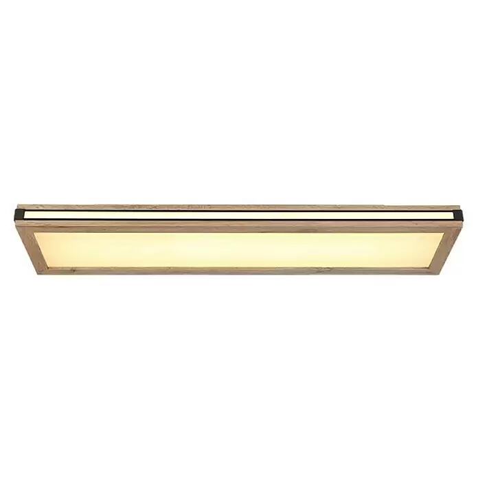 Globo LED-Deckenleuchte Carla - 20 W, Warmweiß, Holzoptik, L x B x H: 80 x 20 x 7,5 cm - Rechteckige Holzleuchte mit warmweiß leuchtendem Diffusor und einer oberen Lichtleiste mit schwarzen Enden.