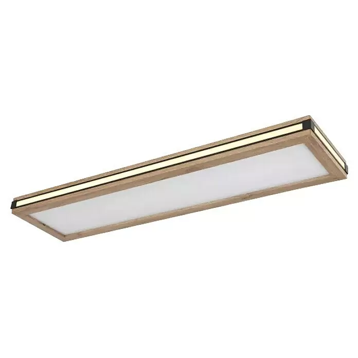 Globo LED-Deckenleuchte Carla - 20 W, Warmweiß, Holzoptik, L x B x H: 80 x 20 x 7,5 cm - Rechteckige Deckenleuchte mit Holzrahmen, schwarzen Akzenten und integrierter LED-Leiste. Mit weißem Lichtdiffusor.