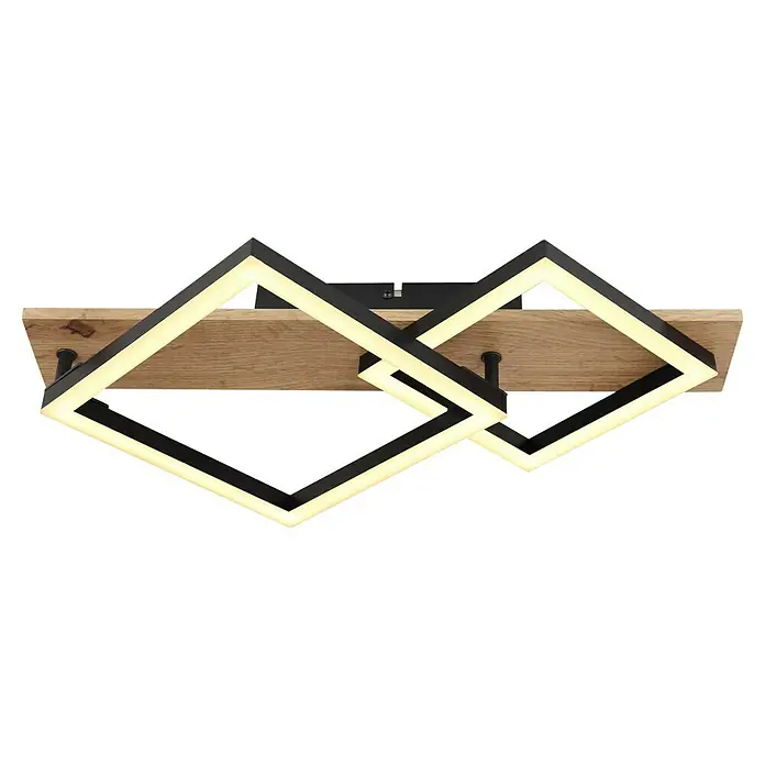 Globo LED-Deckenleuchte Beatrix - 18 W, Warmweiß, Holz/Schwarz, L x B x H: 47,5 x 31 x 8,5 cm, 2 Stk. - Moderne LED-Deckenleuchte mit zwei quadratischen Rahmen und Holzbefestigung für stilvolle Beleuchtung im Raum.
