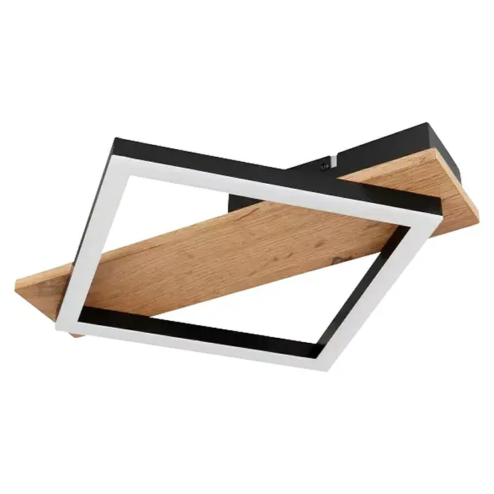 Globo LED-Deckenleuchte Beatrix - 12 W, Warmweiß, Holz/Schwarz, L x B x H: 33 x 31 x 5,5 cm, 1 Stk. - Nahaufnahme einer modernen Deckenleuchte mit quadratischem Design und Holzdetails, die eine stilvolle Beleuchtungslösung zeigt.