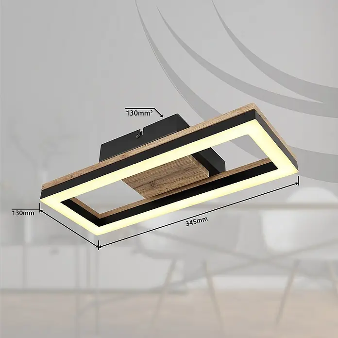 Globo LED-Deckenleuchte Beatrix - 12 W, Warmweiß, Schwarz-matt, L x B x H: 345 x 130 x 58 mm - Deckenleuchte in modernem Design mit Holz- und Metallelementen, inklusive LED-Beleuchtung für eine angenehme Raumatmosphäre.