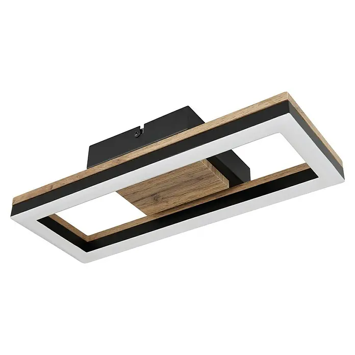 Globo LED-Deckenleuchte Beatrix - 12 W, Warmweiß, Schwarz-matt, L x B x H: 345 x 130 x 58 mm - Moderne LED-Deckenleuchte mit Holz- und Metallelementen. Das Design ist rechteckig und bietet eine stilvolle Beleuchtung für jeden Raum.