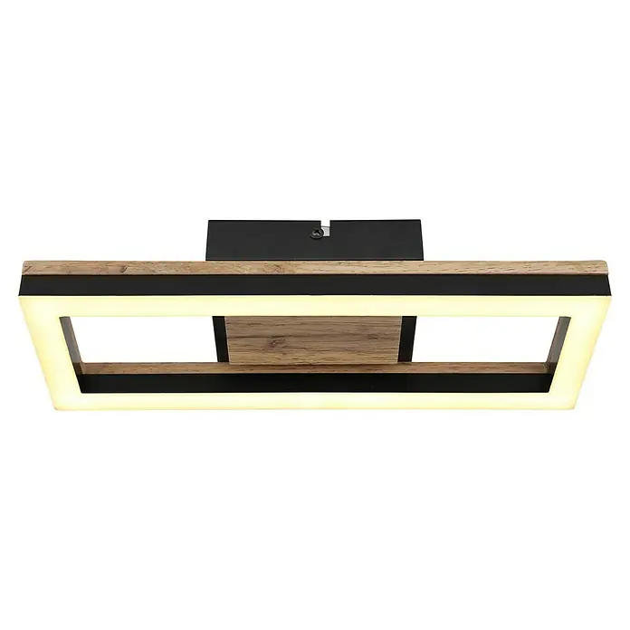 Globo LED-Deckenleuchte Beatrix - 12 W, Warmweiß, Schwarz-matt, L x B x H: 345 x 130 x 58 mm - Moderne LED-Deckenleuchte mit Holzdetails und schwarzem Rahmen. Stilvolle Beleuchtung für ein modernes Zuhause.