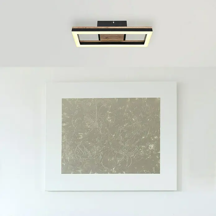 Globo LED-Deckenleuchte Beatrix - 12 W, Warmweiß, Schwarz-matt, L x B x H: 345 x 130 x 58 mm - Moderne Deckenleuchte mit Holz- und Metallelementen, die ein warmes, einladendes Licht spendet. Ideal für stilvolle Innenräume.