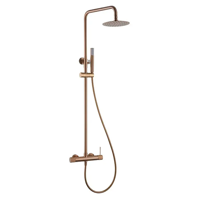 Imex Line Sistema de ducha - Con grifo monomando, Oro rosa - Sistema de ducha con acabado en cobre: Diseño elegante con rociador y teleducha para una experiencia lujosa.