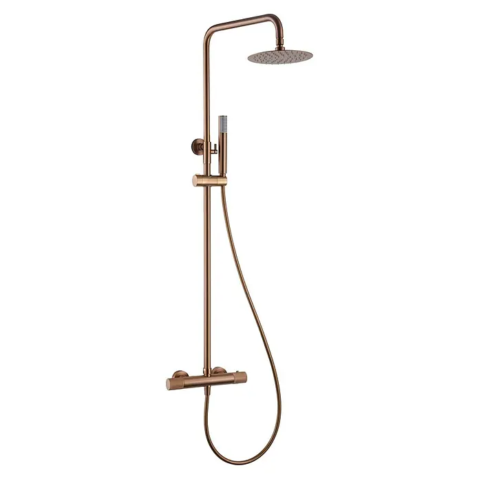 Imex Line Sistema de ducha - Con grifo termostático, Oro rosa - Elegante sistema de ducha con aspecto de cobre. La grifería de ducha ofrece un diseño moderno y un manejo cómodo.