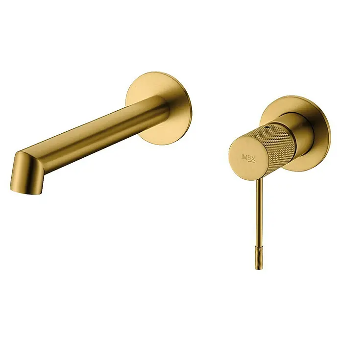 Imex Line Grifo de lavabo empotrado - Oro - Grifo dorado IMEX de pared con grifo y control de temperatura para el baño. Diseño elegante para baños modernos.