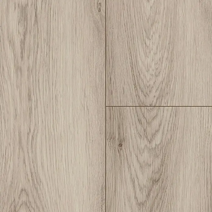 Krono Original Laminat Organic Flex - Pebble Manor Oak, Landhausdiele, 1.288 x 189 x 7 mm - Hochauflösendes Bild von hellgrauem Laminatboden mit Holzmaserung, ideal für Innendesign und Bodenbelagsinspiration.