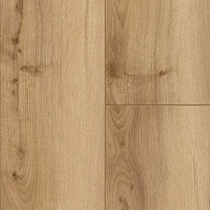 Krono Original Laminat Organic Flex - Tuscan Manor Oak, Landhausdiele, 1.288 x 189 x 7 mm - Nahaufnahme von hellem Eichenlaminatboden, der die natürliche Maserung und die warmen Farbtöne des Holzes hervorhebt.