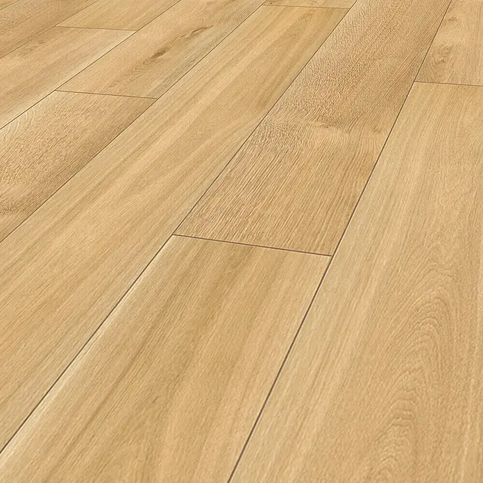 Krono Original Vinylbodenmuster Rocko Wide Sculpta - 297 x 234 x 5 mm, Landhausdiele, Sculpta - Eine Nahaufnahme von hellem Laminatboden mit natürlicher Holzoptik, der ein warmes und einladendes Ambiente vermittelt.