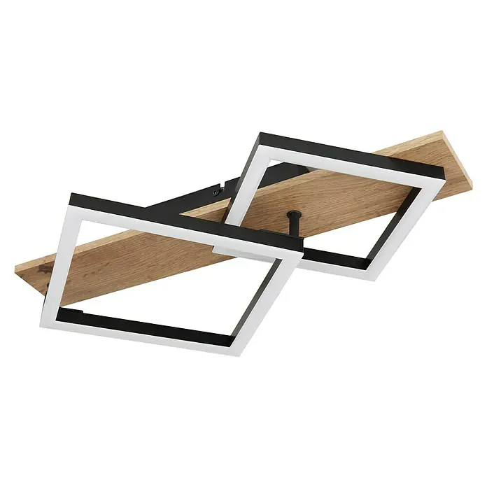 Globo LED-Deckenleuchte Beatrix - 18 W, Warmweiß, Holz/Schwarz, L x B x H: 47,5 x 31 x 8,5 cm, 2 Stk. - Deckenleuchte im modernen Design mit Holzpaneelen und schwarzen, weißen Quadratrahmen für stilvolle Beleuchtung im Raum.