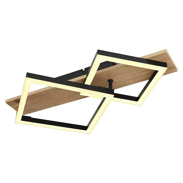 Globo LED-Deckenleuchte Beatrix - 18 W, Warmweiß, Holz/Schwarz, L x B x H: 47,5 x 31 x 8,5 cm, 2 Stk. - Die Deckenleuchte mit Holzpaneelen und quadratischen LED-Rahmen ist ein echter Hingucker. Sie sorgt für moderne Beleuchtung im Raum.