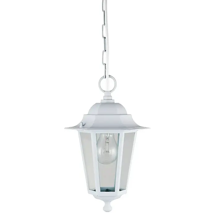 Lámpara colgante colgante Orlando - 60 W, Color del marco: Blanco, 22,6 x 20,2 x 94,7 cm, Sin bombillas - Lámpara colgante blanca con cadena, ideal para espacios exteriores, ofreciendo una solución de iluminación encantadora.