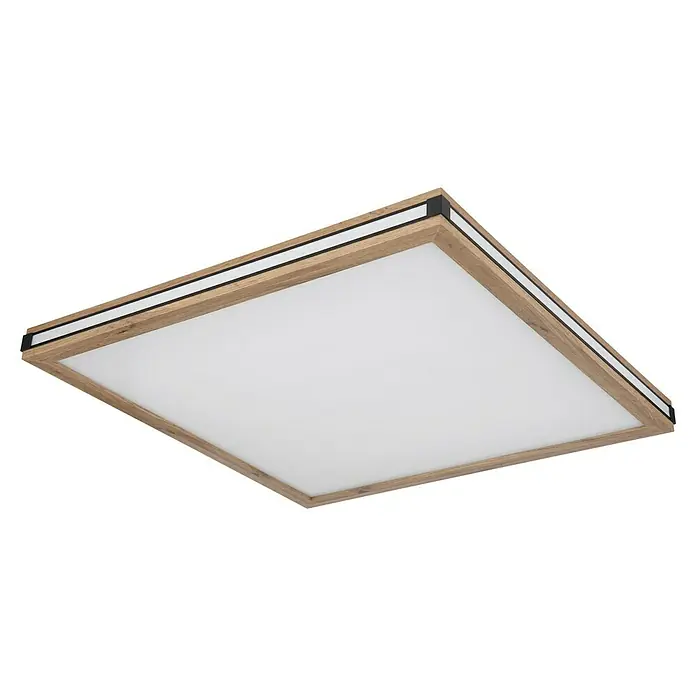 Globo LED-Deckenleuchte Carla - 24 W, Warmweiß, Holzoptik, L x B x H: 60 x 60 x 7,5 cm - Quadratische Deckenleuchte mit Holzrahmen und schwarzen Akzenten. Sorgt für eine angenehme, helle Ausleuchtung im Raum.