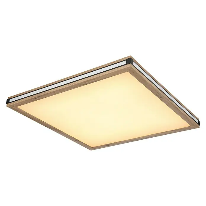 Globo LED-Deckenleuchte Carla - 24 W, Warmweiß, Holzoptik, L x B x H: 60 x 60 x 7,5 cm - Quadratische Deckenleuchte mit Holzrahmen und warmweißem Licht, ideal für moderne Innenräume.\n