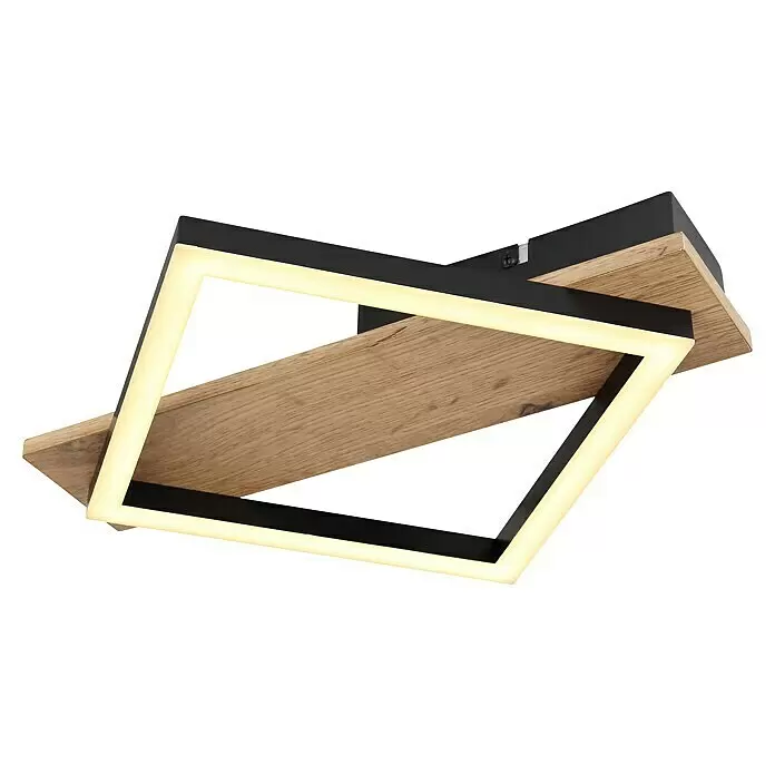 Globo LED-Deckenleuchte Beatrix - 12 W, Warmweiß, Holz/Schwarz, L x B x H: 33 x 31 x 5,5 cm, 1 Stk. - Moderne schwarze LED-Deckenleuchte mit Holzpaneel und leuchtendem Rechteckrahmen.