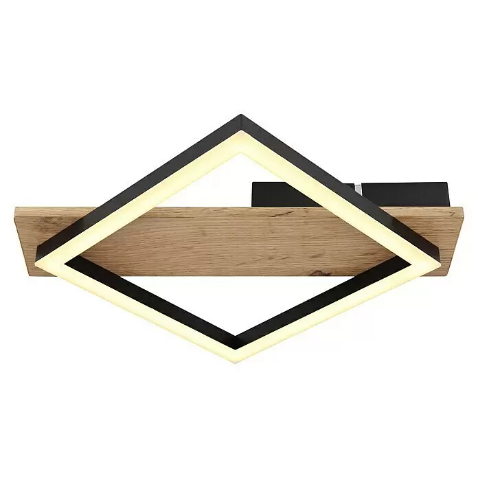 Globo LED-Deckenleuchte Beatrix - 12 W, Warmweiß, Holz/Schwarz, L x B x H: 33 x 31 x 5,5 cm, 1 Stk. - Schwarze LED-Deckenleuchte mit leuchtendem quadratischem Rahmen auf Holzbasis.