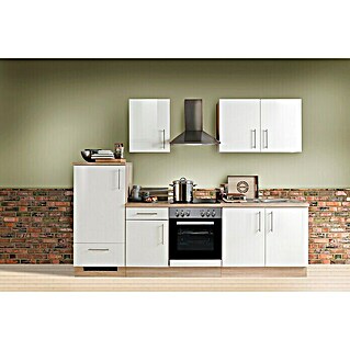 Menke Küchenzeile Premium (Breite: 270 cm, Weiß, Farbe Arbeitsplatte: Sonoma-Eiche, Mit Elektrogeräten)