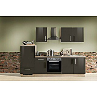 Menke Küchenzeile Premium (Breite: 270 cm, Lava, Farbe Arbeitsplatte: Sonoma-Eiche, Mit Elektrogeräten)