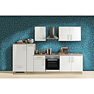 Menke Küchenzeile Premium (Breite: 300 cm, Weiß, Farbe Arbeitsplatte: Sonoma-Eiche, Mit Elektrogeräten)