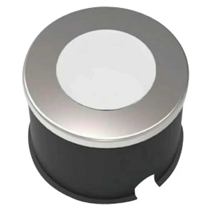 Lutec Foco de jardín LED Hony Deck - 1 W, Plateado, IP67, LED - Primer plano de una papelera de mesa elegante con tapa plateada y recipiente negro.
