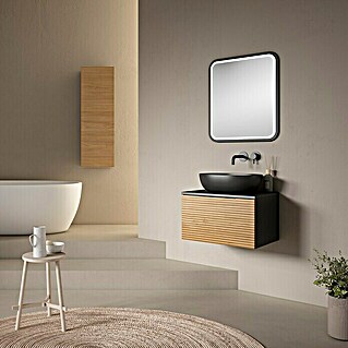 Mueble de lavabo compact 3D mini (L x An x Al: 45 x 60 x 35 cm, Negro/Roble, Mate)