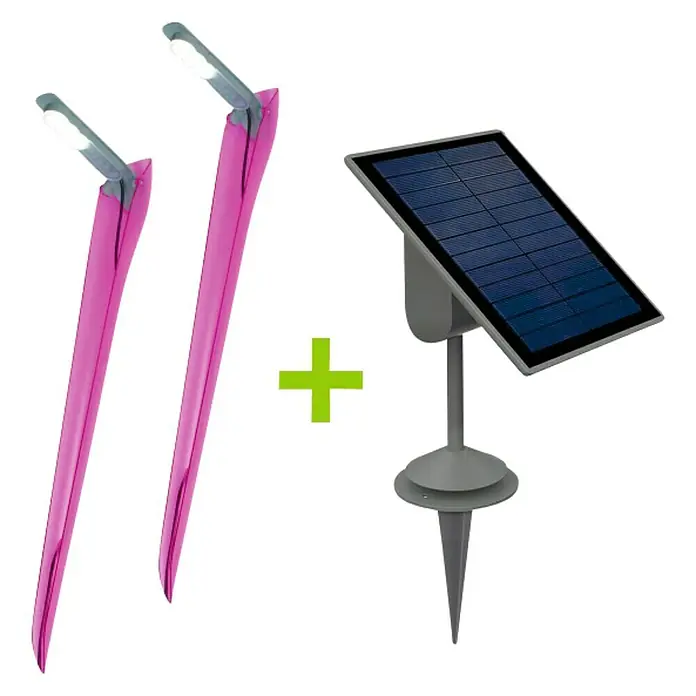 Lutec Estaca solar 2 + panel solar Sun Connec -  - Juego de luces solares para el jardín: dos luces rosas y un panel solar proporcionan iluminación ambiental en el exterior.