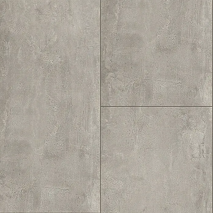 Krono Original Laminat Organic Classic - Crosstown Traffic, Fliese, 638 x 330 x 8 mm - Das Bild zeigt ein Muster aus grauen Bodenfliesen mit einer texturierten Oberfläche und dunklen Fugen, ideal für moderne Innenräume.