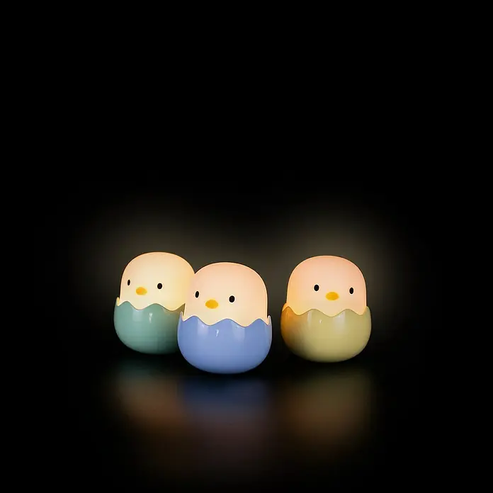 MegaLight LED-Nachtlicht BABY EGGY - 3 Stk., 0,2 W, L x B x H: 5 x 5 x 5,7 cm, RGBW, BABY EGGY - Niedliche Küken-Nachtlichter in Eierschalen. Ideal für Kinderzimmer, spenden sanftes Licht und schaffen eine beruhigende Atmosphäre.