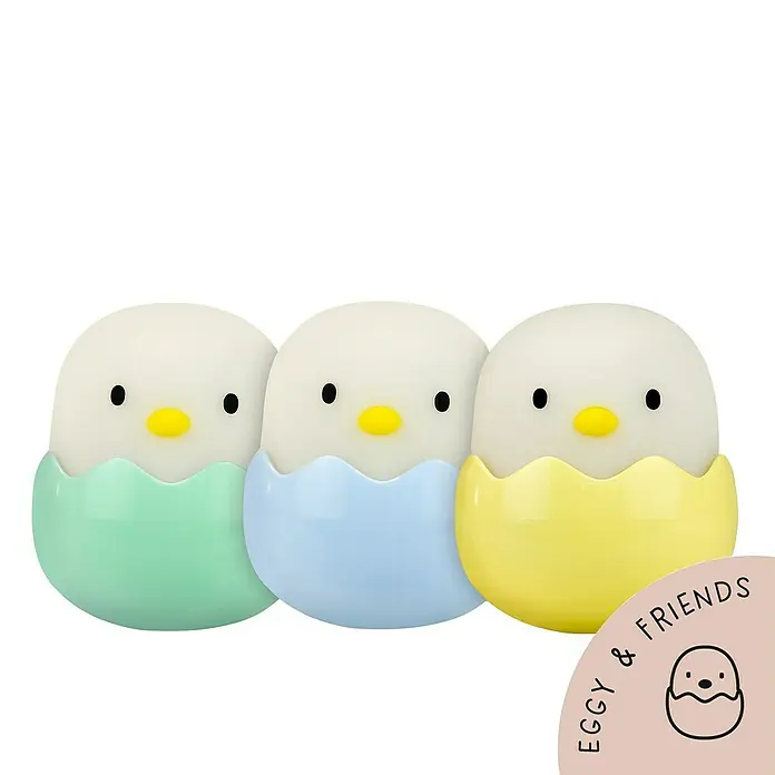 MegaLight LED-Nachtlicht BABY EGGY - 3 Stk., 0,2 W, L x B x H: 5 x 5 x 5,7 cm, RGBW, BABY EGGY - Drei Küken-Nachtlichter in Eierschalen in den Farben Grün, Blau und Gelb. Niedliches und dekoratives Nachtlicht für Kinder.