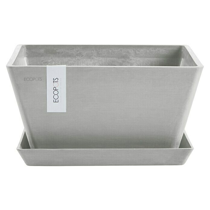 Ecopots Berlin Pflanzschale eckig (Außenmaß (L x B x H): 41 x 41 x 18 cm, Kunststoff, Weiß Grau) | BAUHAUS