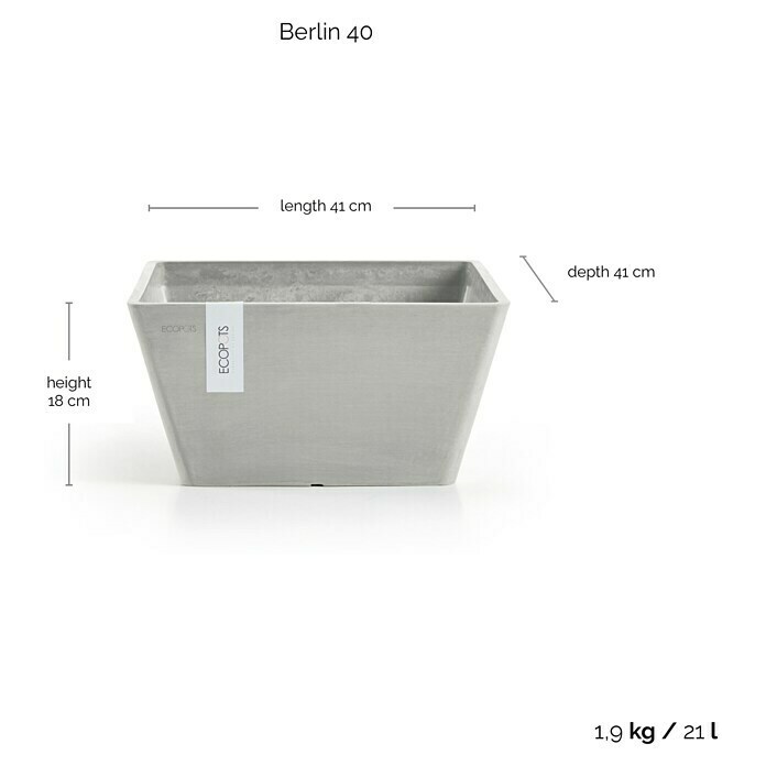 Ecopots Berlin Pflanzschale eckig (Außenmaß (L x B x H): 41 x 41 x 18 cm, Kunststoff, Weiß Grau) | BAUHAUS