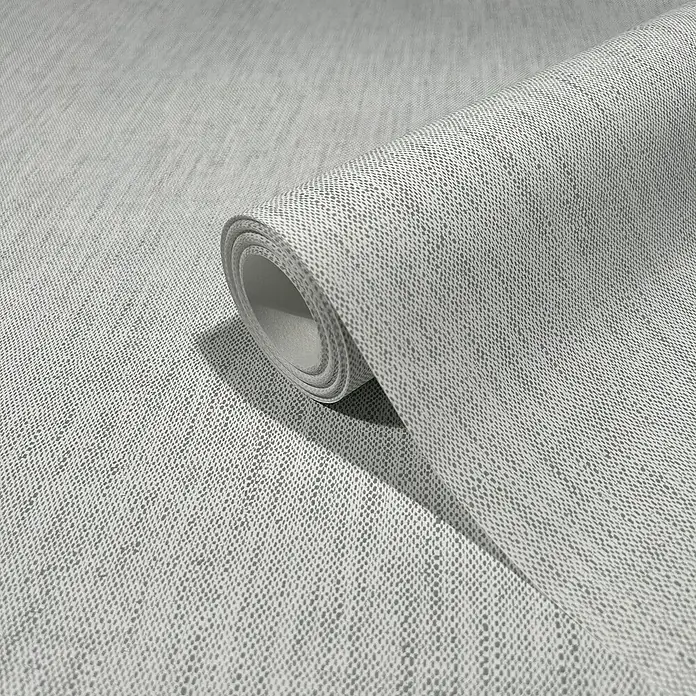 Marburg Heritage Vliestapete Textil-Optik - Grünweiß, Uni, 10,05 x 0,53 m - Das Bild zeigt eine Rolle graue Textiltapete. Die Textur der Tapete ist deutlich sichtbar. Ideal für stilvolle Wandgestaltung.