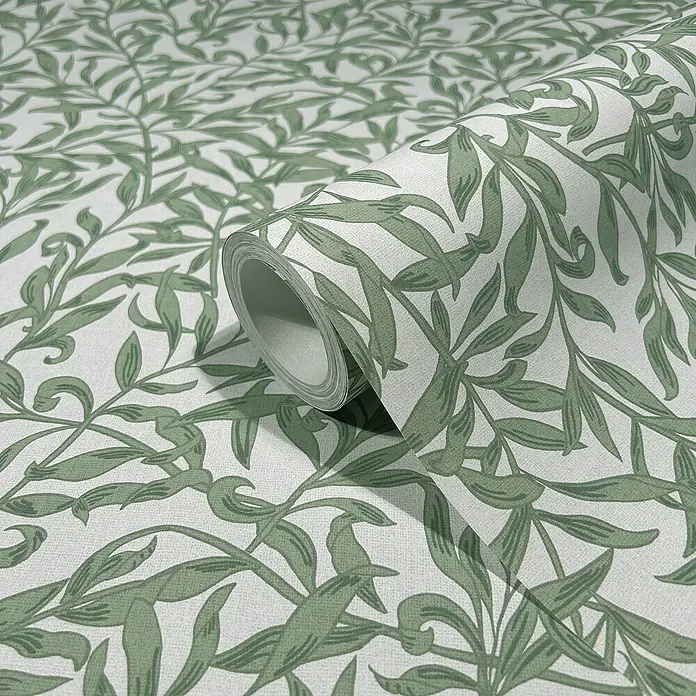 Marburg Heritage Vliestapete Blätterranken-Allover - Grün/Grau, Floral, 10,05 x 0,53 m - Rolle grüne Blättertapete mit einem eleganten Muster, perfekt für die stilvolle Dekoration von Wohnräumen.