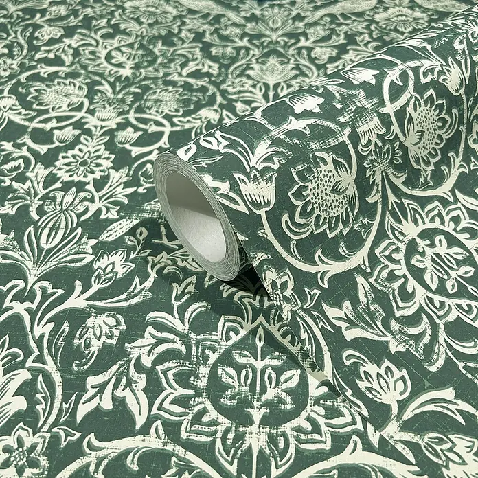 Marburg Heritage Vliestapete Allover mit Tieren & Blumen - Grün, Floral, 10,05 x 0,53 m - Elegante Tapete in Dunkelgrün mit weißem Blumenmuster, die jedem Raum eine stilvolle Note verleiht. Das florale Design ist zeitlos und ansprechend.