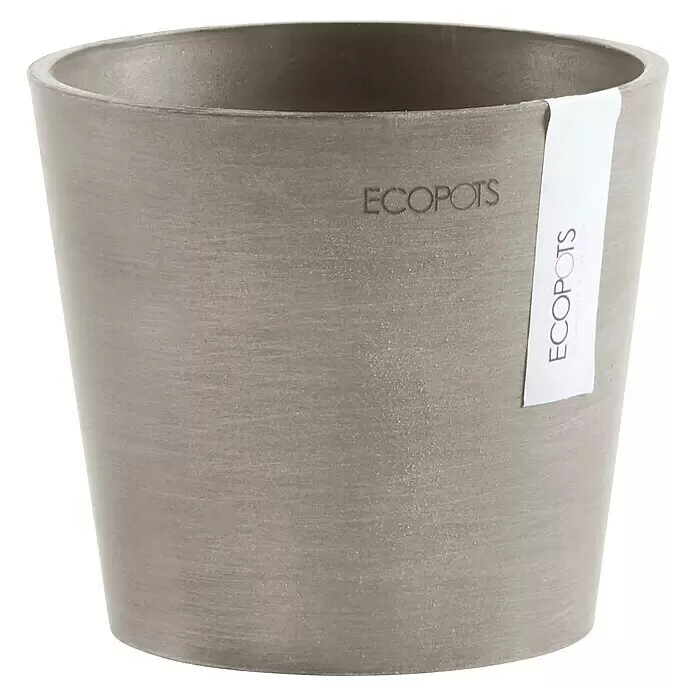 Ecopots Amsterdam Pflanztopf Mini - Außenmaß (Ø x H): 13 x 11,4 cm, Kunststoff, Braungrau - Grauer, runder ECOPOTS Pflanztopf mit texturierter Beton-Optik und Markenetikett.