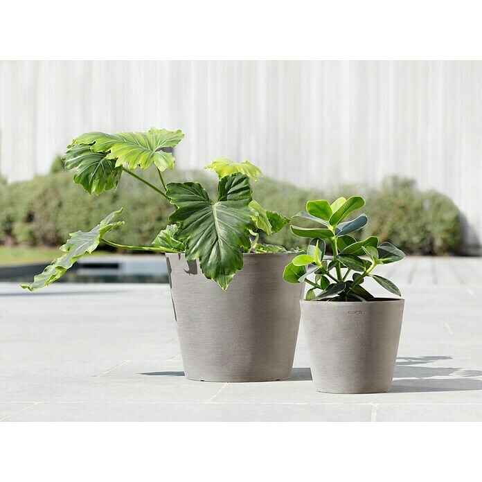 Ecopots Amsterdam Pflanzkübel rund (Außenmaß (Ø x H): 30 x 25,9 cm, Kunststoff, Braungrau, Mit Bewässerungssystem) | BAUHAUS