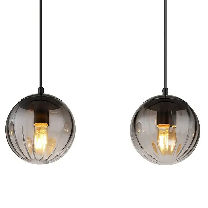Globo Dallerta Hängelampe Dallerta - 60 W, Schwarz matt, L x B x H: 95 x 28 x 120 cm, 4 Stk. - Zwei moderne Pendelleuchten mit kugelförmigen Rauchglas-Schirmen und Edison-Glühbirnen für stimmungsvolle Beleuchtung.