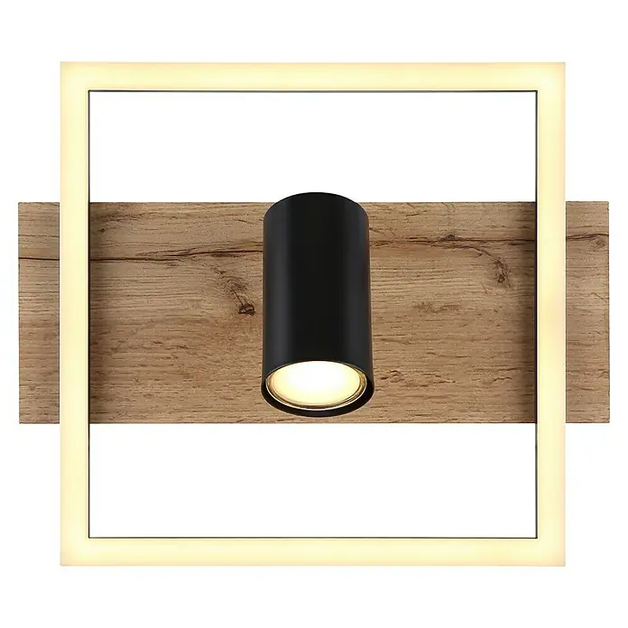 Globo LED-Deckenleuchte Kassu - 24 W, Warmweiß, Schwarz/Holz, L x B x H: 32 x 27 x 15 cm, 2 Stk. - Wandleuchte mit LED-Rahmen und Spot, modern und stilvoll. Das Licht sorgt für eine angenehme Atmosphäre im Raum und ist ein echter Hingucker.