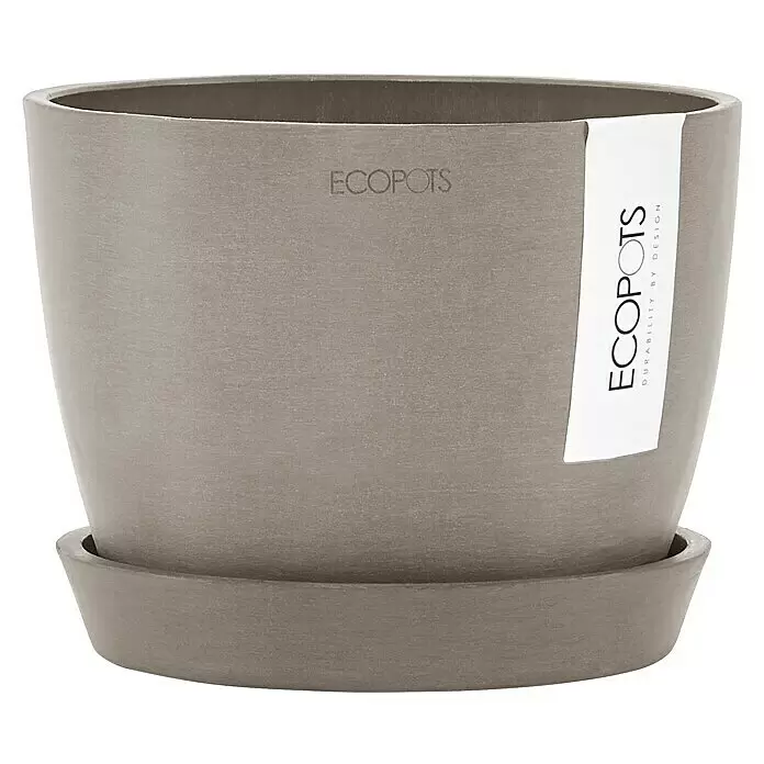 Ecopots Pflanztopf Stockholm - Außenmaß (Ø x H): 16,2 x 12 cm, Kunststoff, Braungrau - Matter grauer ECOPOTS Blumentopf mit passendem Untersetzer.