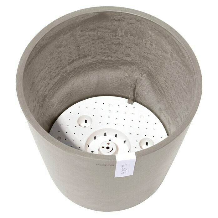 Ecopots Amsterdam Pflanzkübel rund (Außenmaß (Ø x H): 30 x 25,9 cm, Kunststoff, Braungrau, Mit Bewässerungssystem) | BAUHAUS