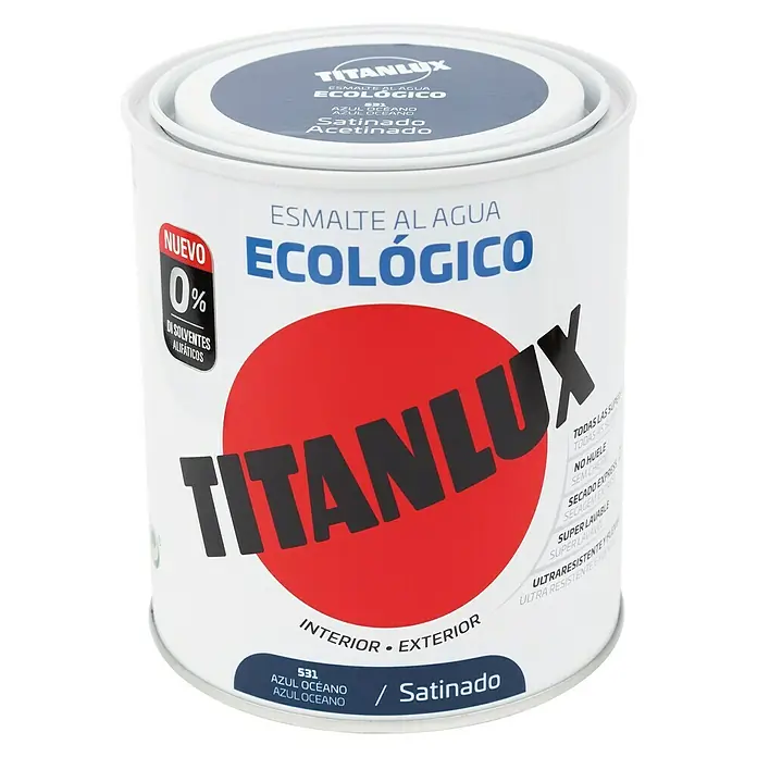 Titanlux Esmalte de color Eco - Azul océano, Satinado, 750 ml, Base de agua - Bote de esmalte al agua Titanlux, pintura ecológica en azul océano, ideal para interior y exterior.