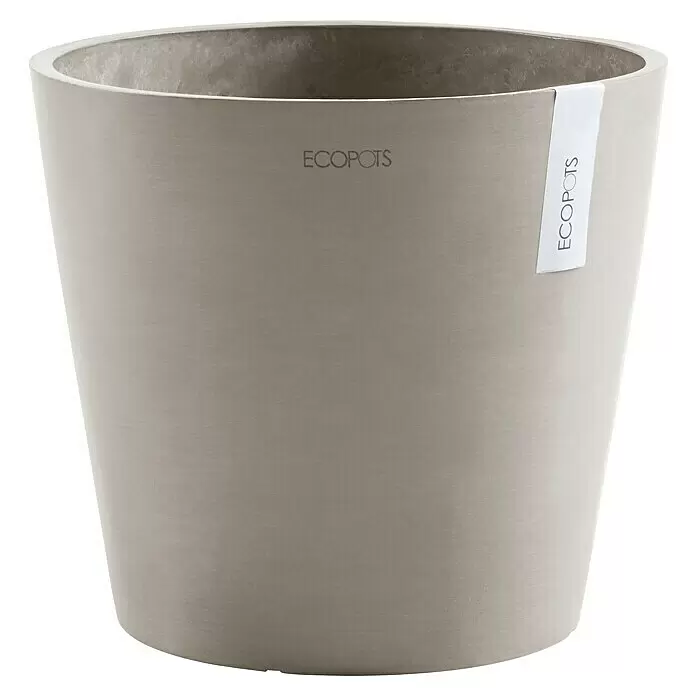 Ecopots Amsterdam Pflanzkübel rund - Außenmaß (Ø x H): 30 x 25,9 cm, Kunststoff, Braungrau, Mit Bewässerungssystem - Heller, leicht texturierter ECOPOTS Pflanztopf.