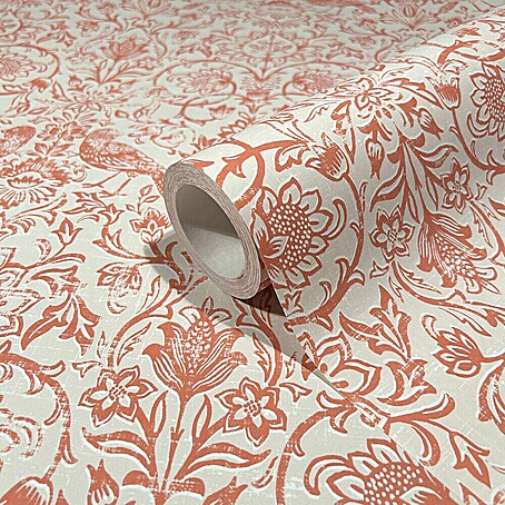 Marburg Heritage Vliestapete Allover mit Tieren & Blumen (Beige/Rot, Floral, 10,05 x 0,53 m)