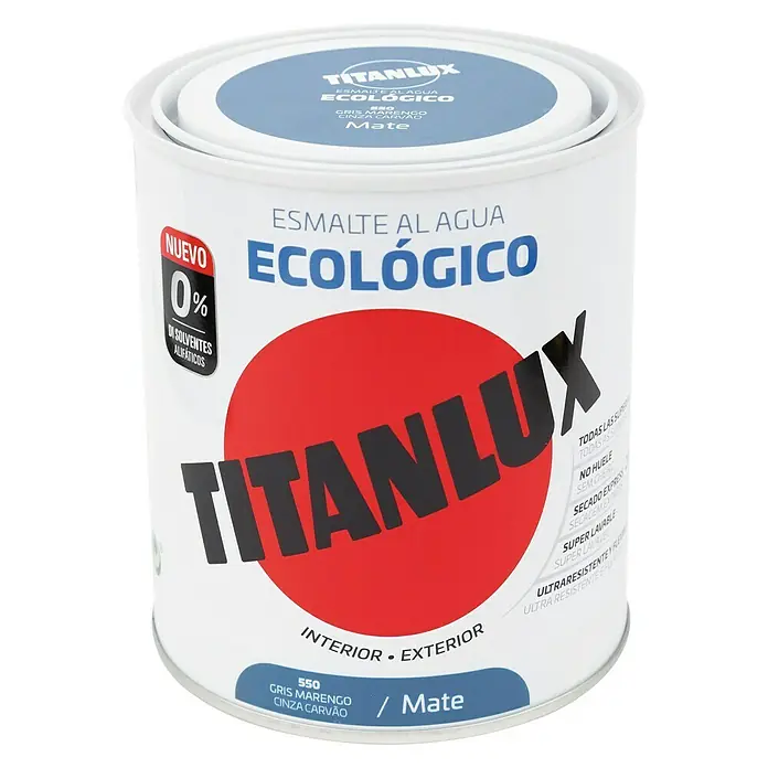 Titanlux Esmalte de color Eco - Gris marengo, Mate, 750 ml, Base de agua - Bote de esmalte al agua ecológico TITANLUX en gris marengo, ideal para interiores y exteriores, con acabado mate.
