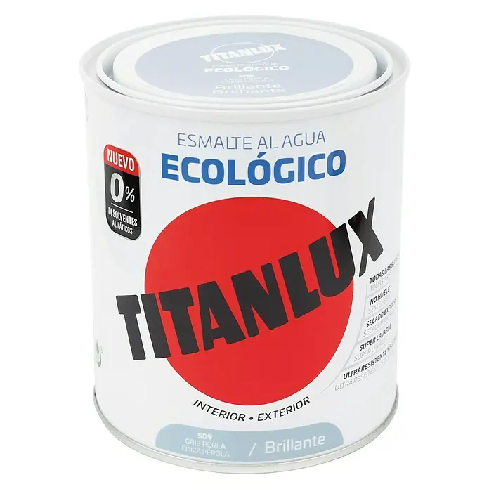 Titanlux Esmalte de color Eco - Gris perla, Brillante, 750 ml, Base de agua - Bote de pintura al agua "Ecologico" de Titanlux en blanco perla, ideal para interiores y exteriores, ecológica y sin disolventes.