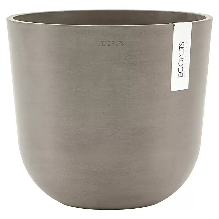 Ecopots Oslo Pflanztopf mit Wasserspeicher - Außenmaß (Ø x H): 25 x 21,4 cm, Kunststoff, Braungrau - Glatter, matter, graubrauner runder Pflanztopf.