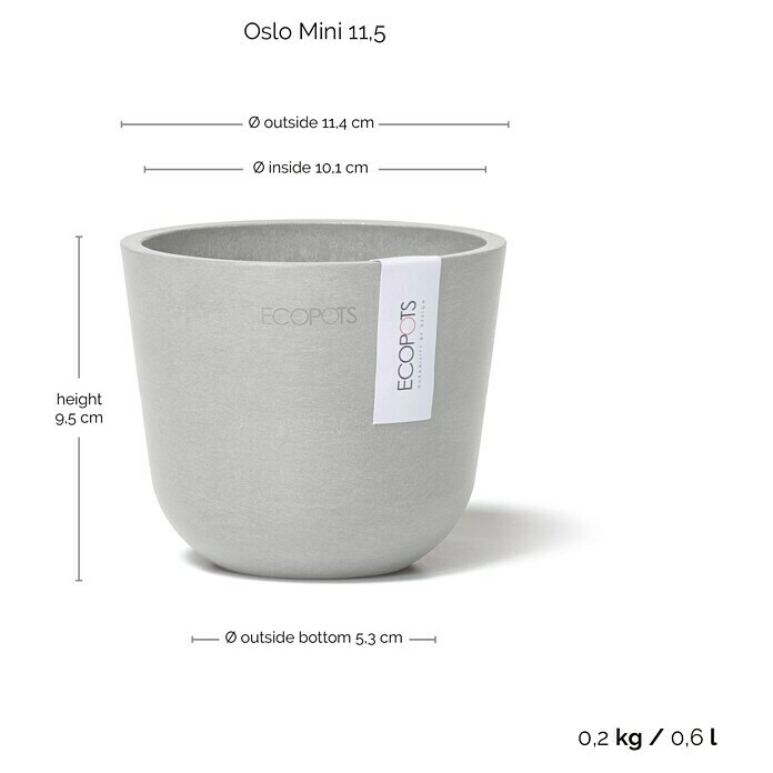 Ecopots Oslo Pflanztopf mit Wasserspeicher (Außenmaß (Ø x H): 11,5 x 10 cm, Kunststoff, Weißgrau) | BAUHAUS