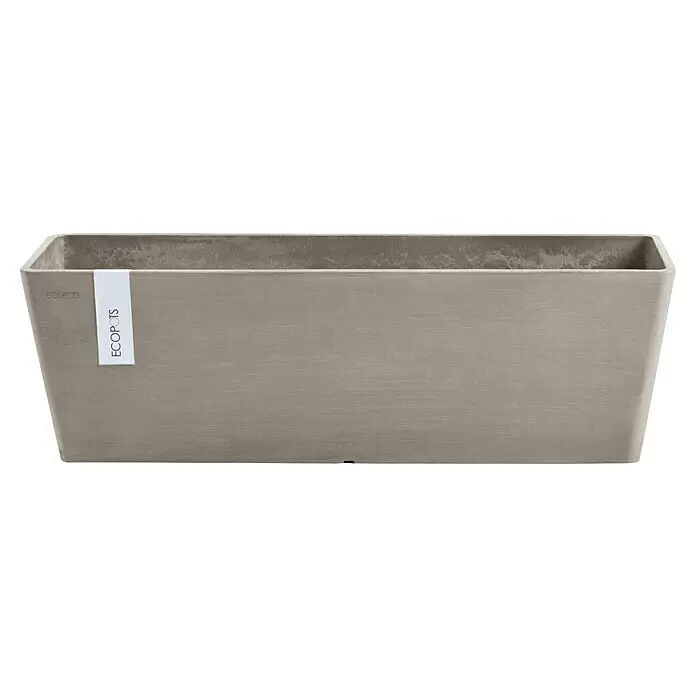 Ecopots Bruges Pflanzkasten mit Wasserreservoir - Außenmaß (L x B x H): 55,3 x 16,5 x 17,5 cm, Kunststoff, Braungrau - Rechteckiger grauer ECOPOTS Pflanzkübel.